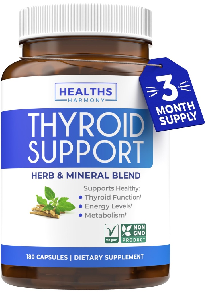 Tiroid Desteği Iodine - 180 Capsules (Non-GMO) Enerjinizi Geliştir - Ashwagandha Root, çinko, Selenium, B12 Kompleksi - Tiroid Sağlığı Supplement for Women and for Men - 90 Day Supply