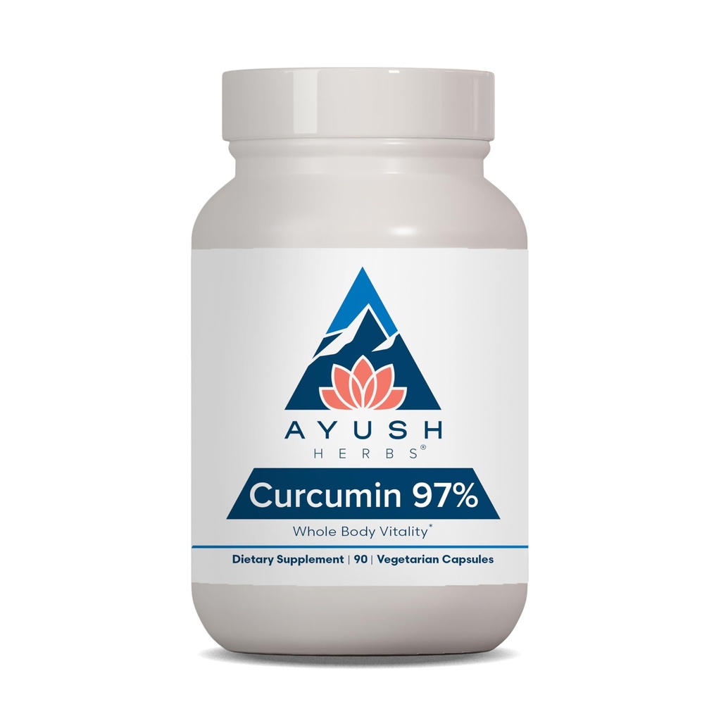 Ayush Herbs Curcumin  97 - Curcumin Supplements, Premium Turmeric Root Supplement, Curcuminoids for Women & Men, Yetişkinler, Premium Ortak Destek, Güçlü & Vitality - 90 Vegetarian Capsules (1 Count)