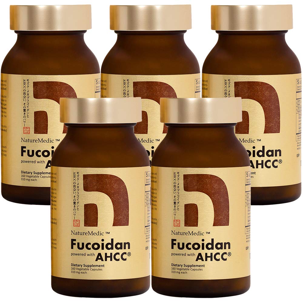 Fucoidan Powered with AHCC® Brown Seaweed Immunity Supplement with Higheight Organic Mekabu Mozuku Agaricus 5 Şişe - Japonya'da Yapılan 800 Sebze Kapsülü
