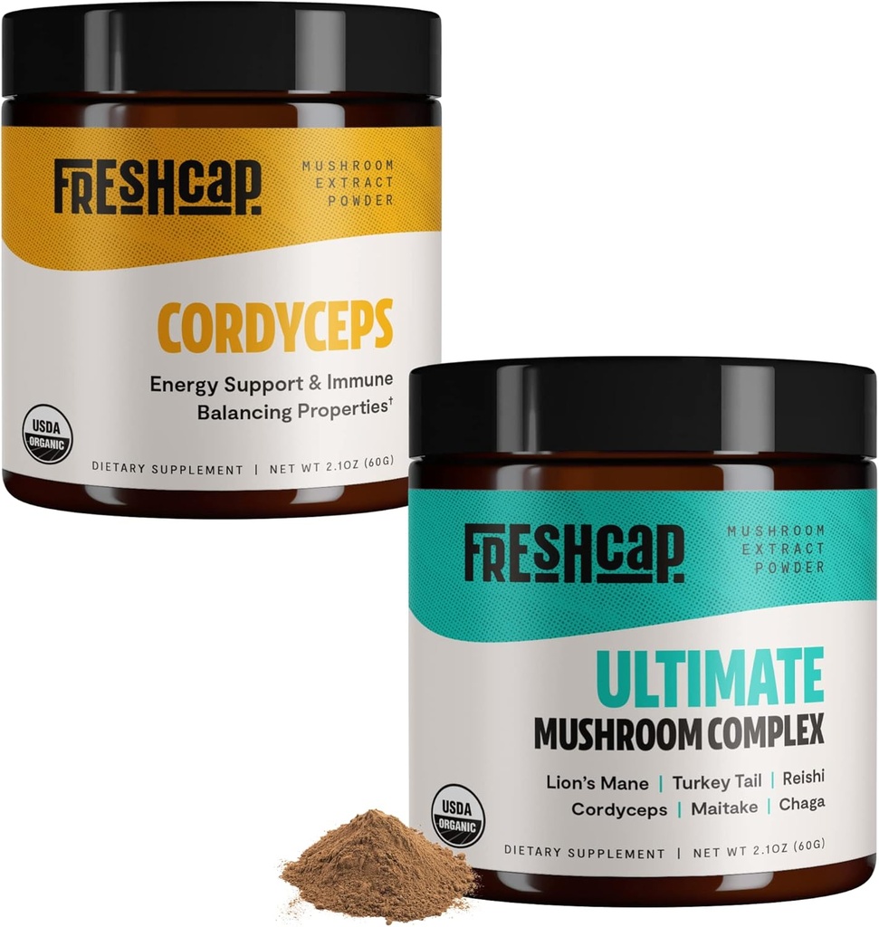 FreshCap Mushrooms Energy Sche (Cordyceps Toz ve Ultimate Mushroom Komplek Toz)