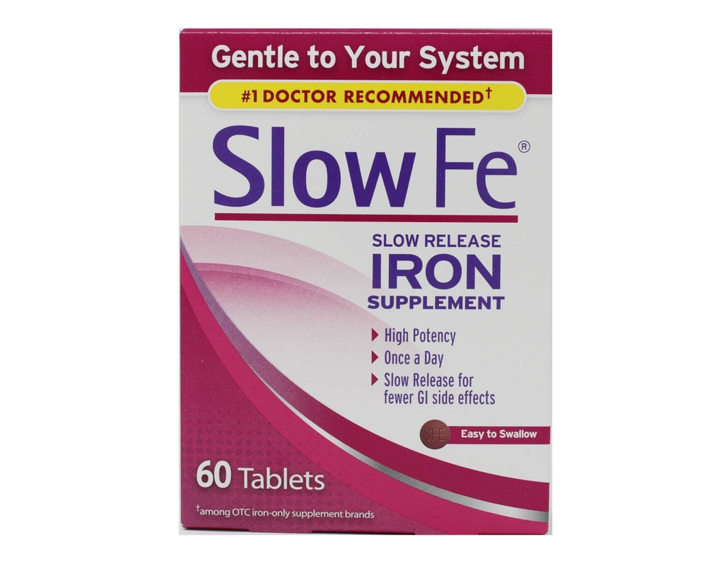 Yavaş Fe Slow release Iron Tabletler, 60-Count Box (Pack of 2)