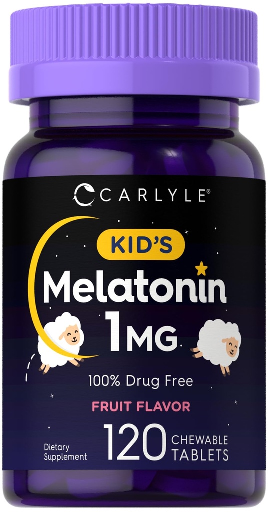 Carlyle Kids Melatonin 1mg | 120 Chewable Tabletler | Meyve Flavor | Vegetarian Supplement | Non-GMO, Gluten Free Formula