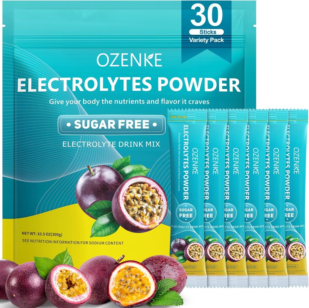 Elektrolytes Toz Paketleri, 30 Sticks Hydration Packets Sugar Free, Electrolyte Drink Mix Portable Electrolyte Packets for Rapid Hydration, 0 Sugar & 0 Calorie, Passion Fruit Flavor