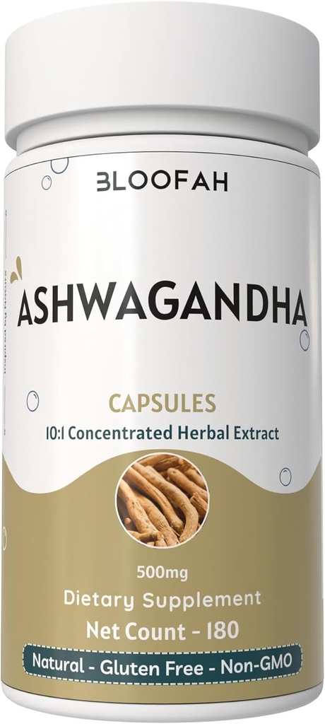 Ashwagandha Capsules 500 mg | Withania somnifera Interd10:1 Extract Toz | Natural, Non-GMO, Gluten-Free Herbal Suppleemnt Traditional Botanical Formula (180)