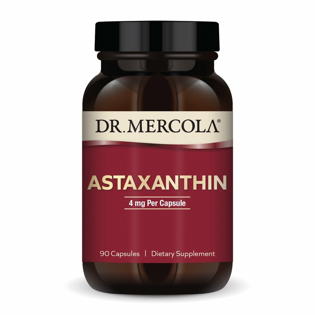 Dr. Mercola Organik Astaxanthin - 4 mg Astaxanthin - Güçlü Antioksi Desteği - Organik Mikroalgae Ekstraksiyon - Non-GMO, Gluten-Free & Soy-Free - 90 Capsules (90 hizmet)
