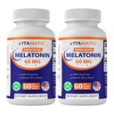 Vitamatic Melatonin 60 mg Fast Dissolve Tabletleri - 60 Vegan Natural Berry Flavor Tabletler - Non-GMO, Gluten Free (2 Şişeler)