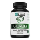 Zhou Chlorella Tabletleri - Chlorella Supplement, Chlorophyll Vitaminleri, Pure Green Algae Superfood, Nutrient Rich Super Food Pills, Broken Cell Wall - 120 Vegan Tabletler