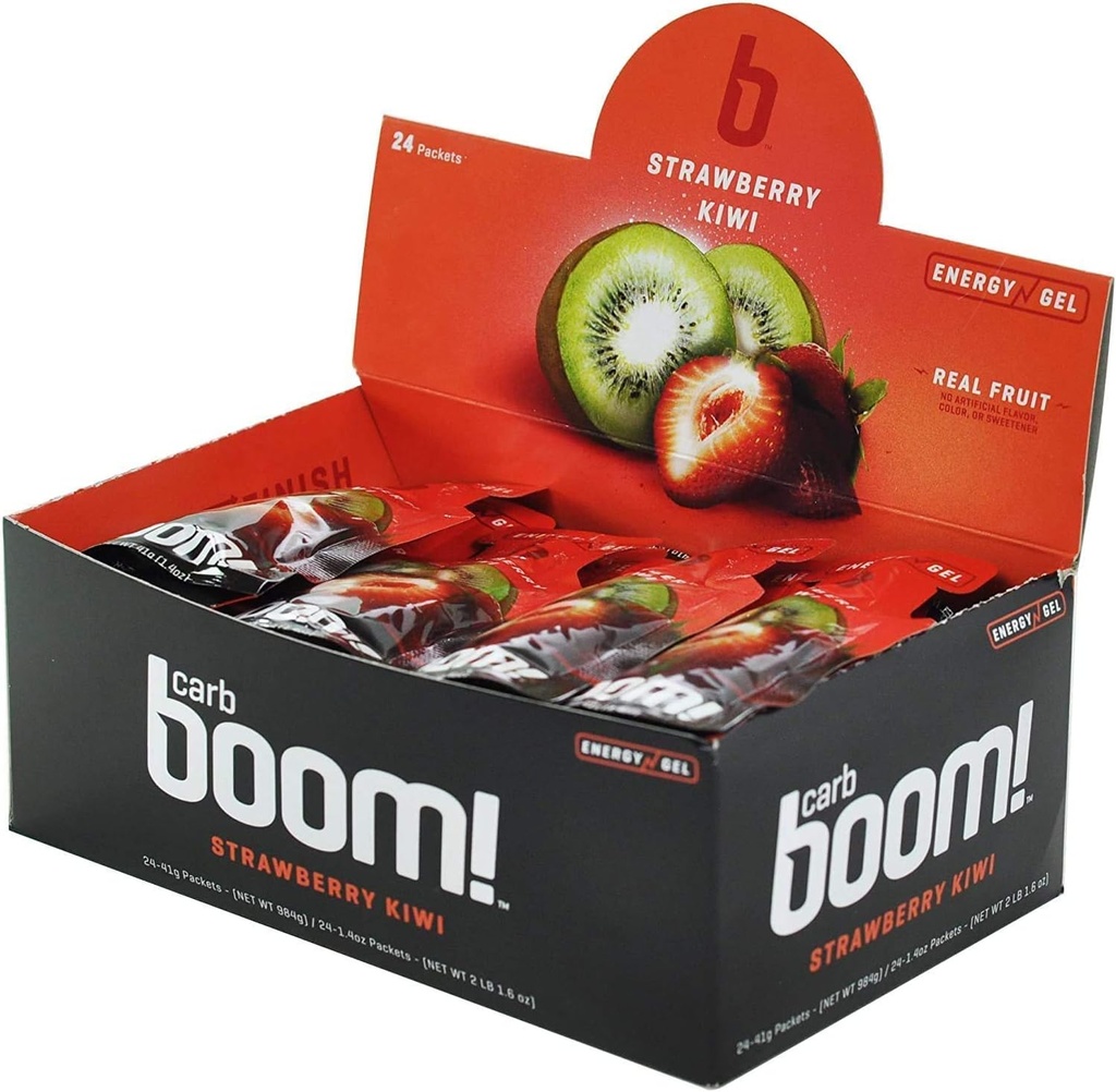 Boom Nutrition Carb Energy Gel - Fruit-Flavored Workout Gel for Cycling and Running - Natural Variety 6 Flavors (2 Each) - 12 Pack