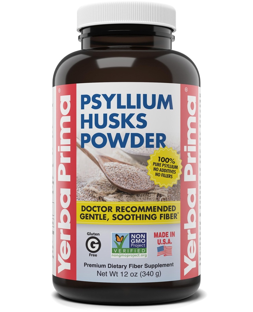 Yerba Prima Psyllium Husks Toz 12 oz - Doğal Fiber Supplement - Kolon Temiz - Gut Health - Vegan, Non-GMO, Gluten-Free (Yeni Etiket - Ambalaj Vary)