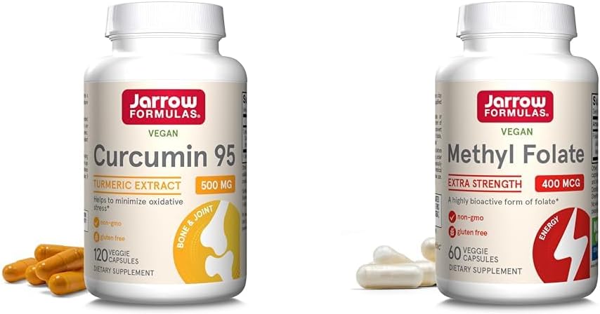 Jarrow Formulas Curcumin 95 500 mg ve Metil Folate 400 Telefon Antioksi ve Cardiovascular Sağlık Destek Diyet Supplement Sche, 120 ve 60 Veggie Capsules
