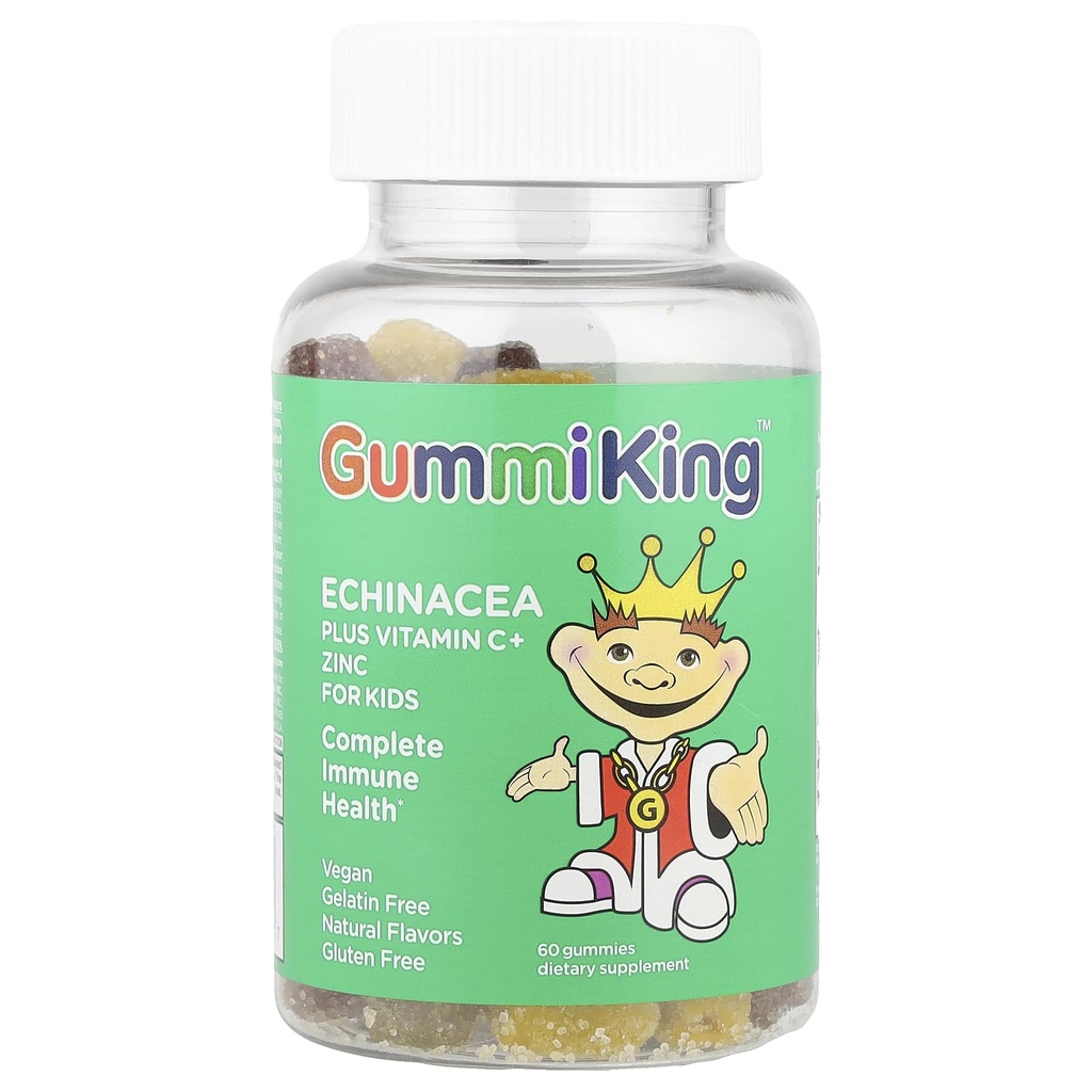 Gummi King Echinacea Plus Vitamin-C çinko Supplement, Strawberry/Lemon/Orange/Grape/Cherry/Grapetre, 60