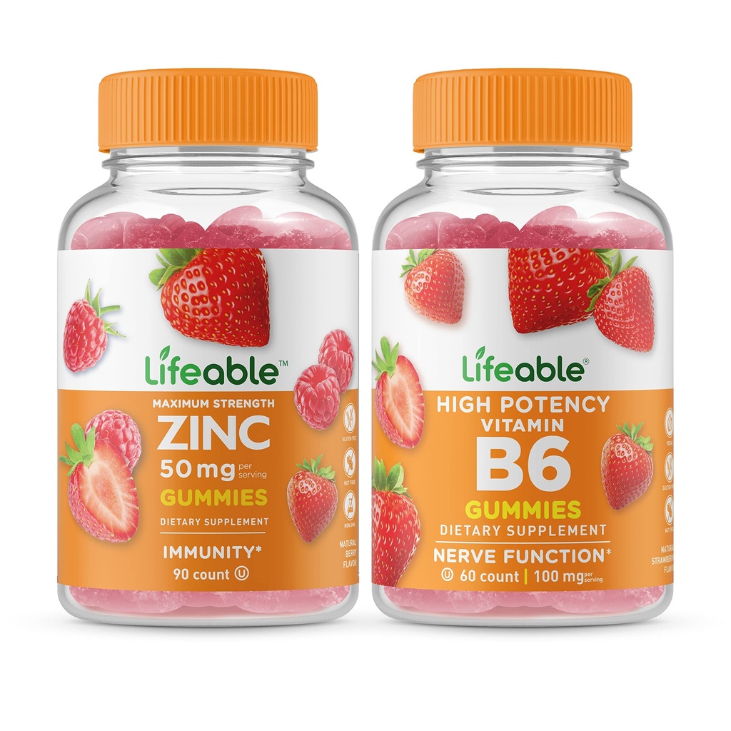 Lifeable çinko 50 mg + Vitamin B6, Gummies Sche - Great Tasting, Vitamin Supplement, Gluten Free, GMO Free, Chewable Gummy Gummy