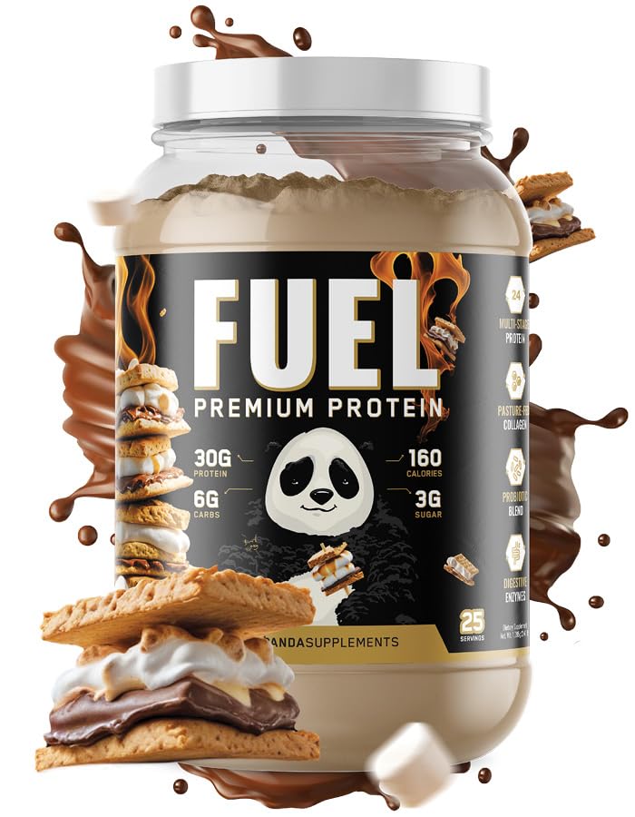 Yeraltı Bio Labs Panda Yakıt Premium Protein Whey,Hydrolyzed Collagen,Casein,Probiyotikler, Enzymes, Keto Friendly,Time release, 25 Hizmetler (2.5 Pound, Camp S'Mores)
