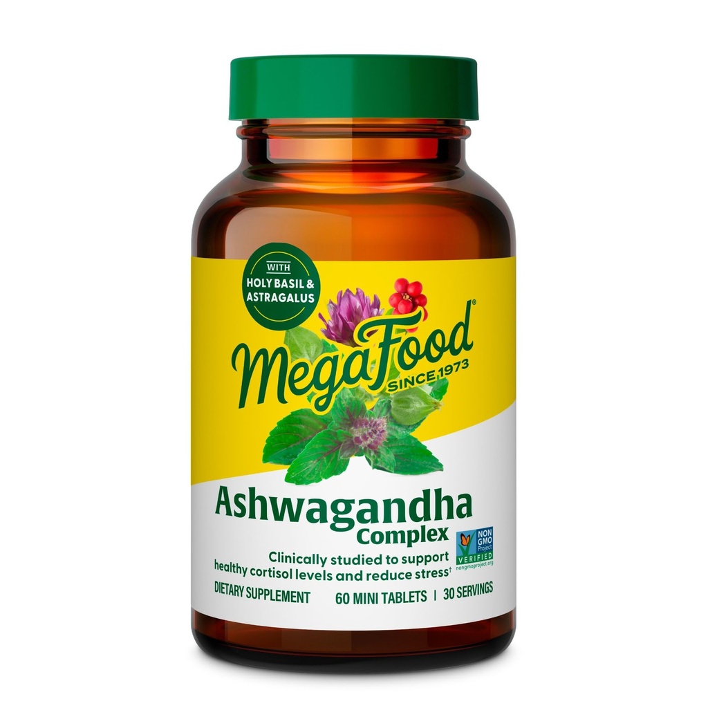 MegaFood Ashwagandha Kompleksi (eski Stres Koruma) - Ashwagandha Supplements Astragalus Root & Holy Basil - Vegetarian, Gluten Free, Cortisol Supplement - 60 Mini Tabletler, 30 Hizmetler