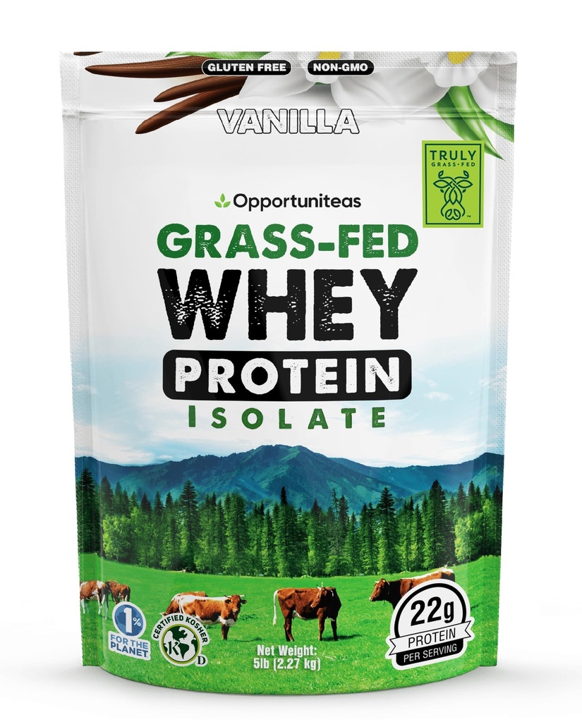 Opportuniteas Grass Fed Vanilla Whey Protein Isolate Toz - Yapay Tatlıcılar olmadan 22g Protein Toz, Hormonsuz İnekler, GMO - 5lb