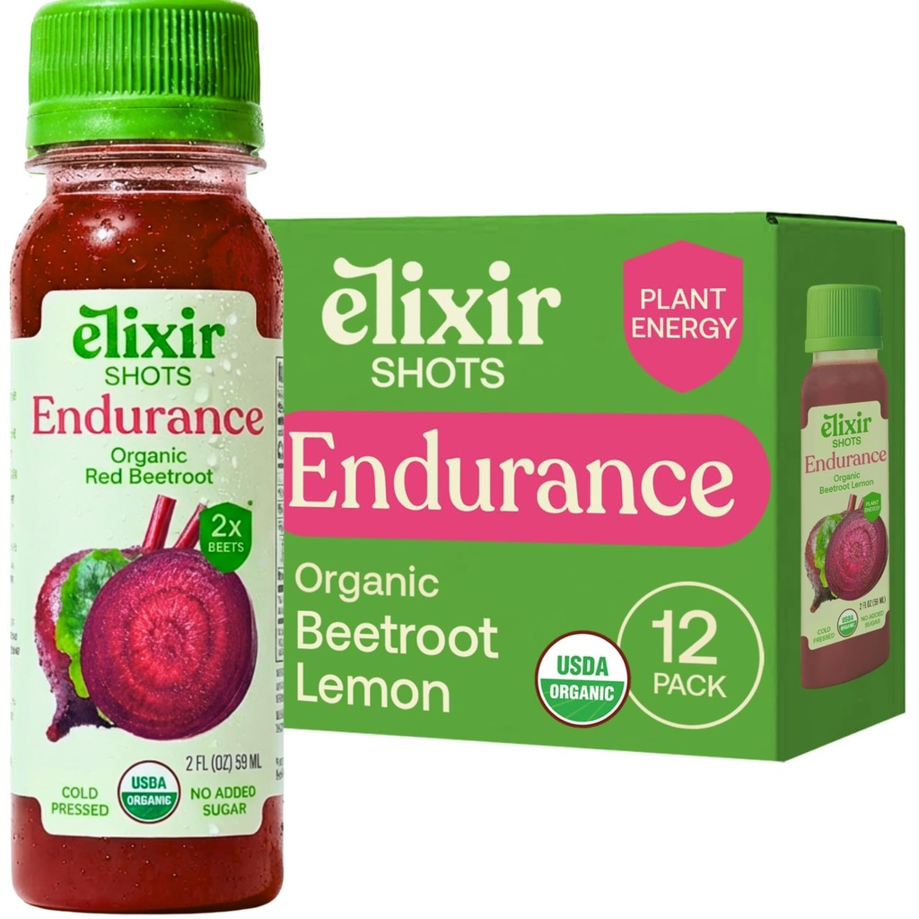 Elixir Shots, Endurance & Wellness Shot with Cold-Pressed 100% Organik Malzemeler, Arıt, Carrot, Celery, Lemon, No Ek Olmayan Şekerler veya Yapay Malzemeler, 12 Pack