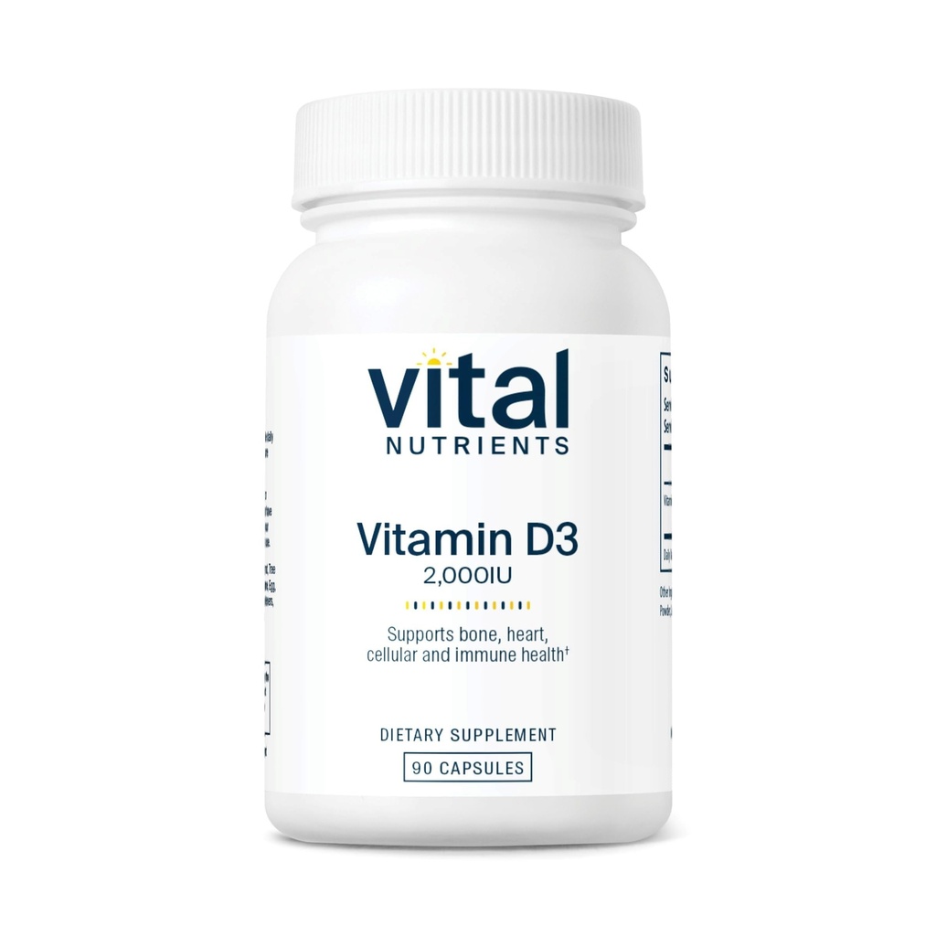 Vital Nutrients D 2000 IU | Vitamin D3 Tamam | Sağlıklı Kemikler, Dişler, Kaslar*| Hücreler & Immune Function |dis Abxia | Gluten, Dairy and Soy Free | 90 Capsules