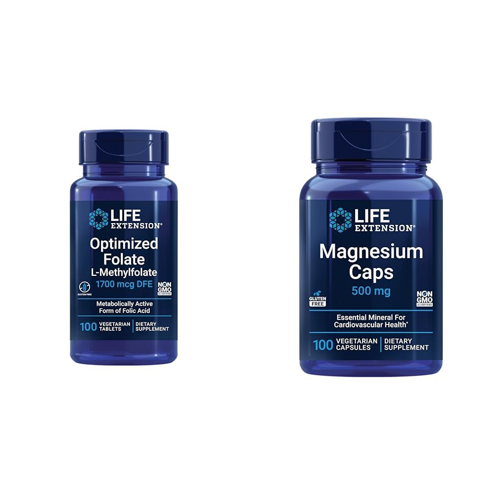 Life Extension Brain & Heart Health Folate and Supplement Clooney, 100 Tablet ve 100 Capsules