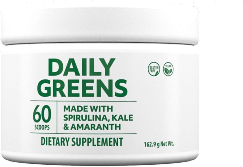 Powder by Market America with Spirulina, Kale, Alfalfa, Wheat Grass, Barley Grass, Spiny Amaranth, Spinach, Broccoli, Beetroot, Cherry Fruit, Carrot Root, Ginger Root, Bacillus coagulans