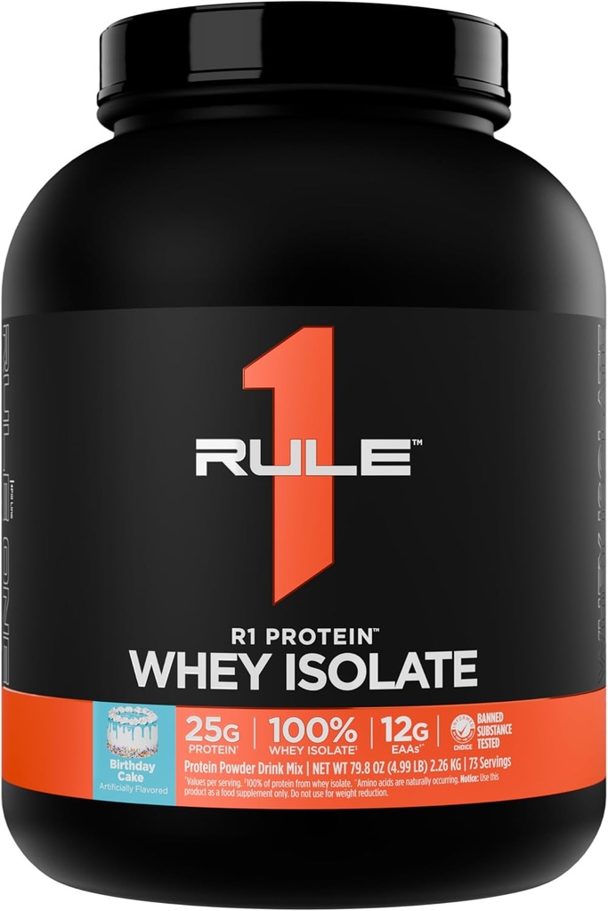 Kural 1 R1 Protein Whey Isolate - 25g protein & 6g BCAA Özel olarak Workout Recovery (5 Pounds*, doğum pastası) için izolasyonlu ve Hydrolyzed Kaynaklardan Özel olarak