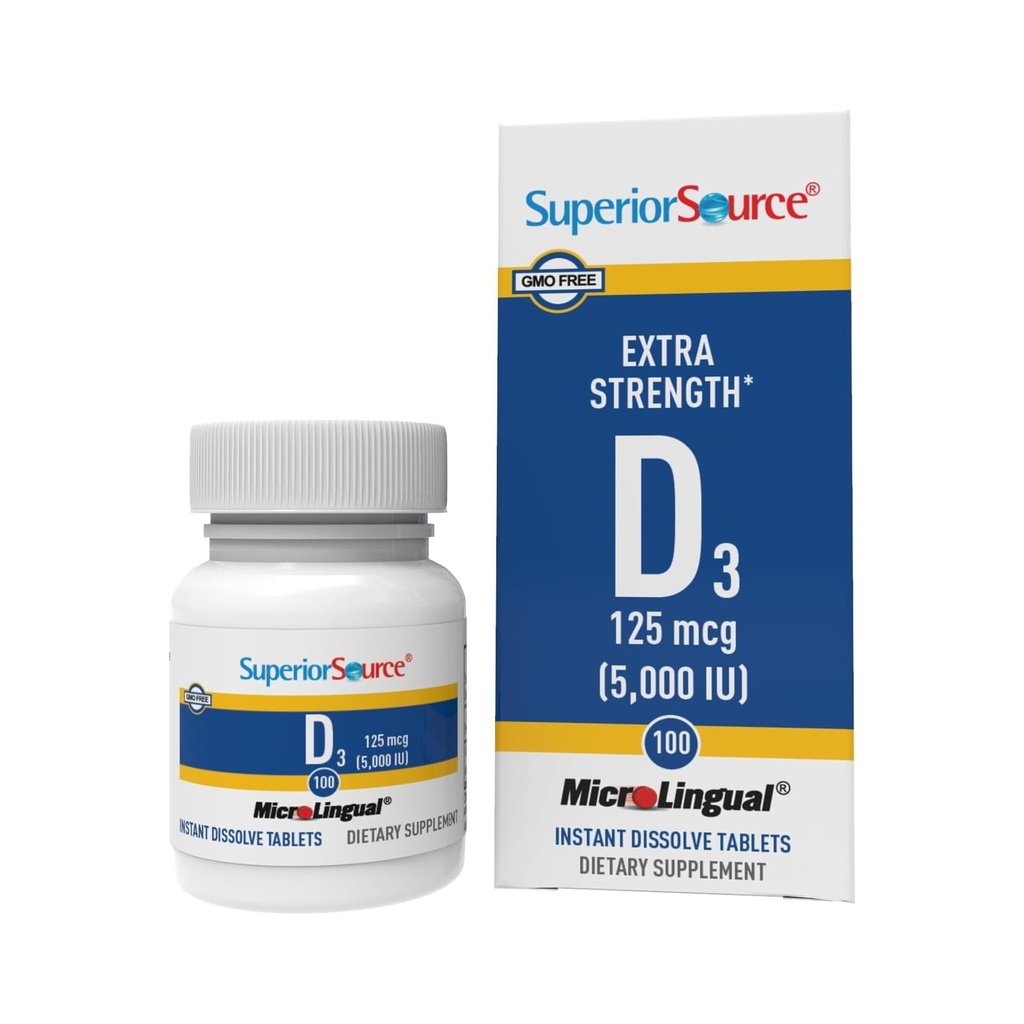 Superior Source Vitamin D3 5000 IU - Immune System, Brain & Nervous System Support - Diş ve Bone Health - Bariatric Friendly - 100 Sublingual Discrypt Tabletleri - 100 Sublingual Dis