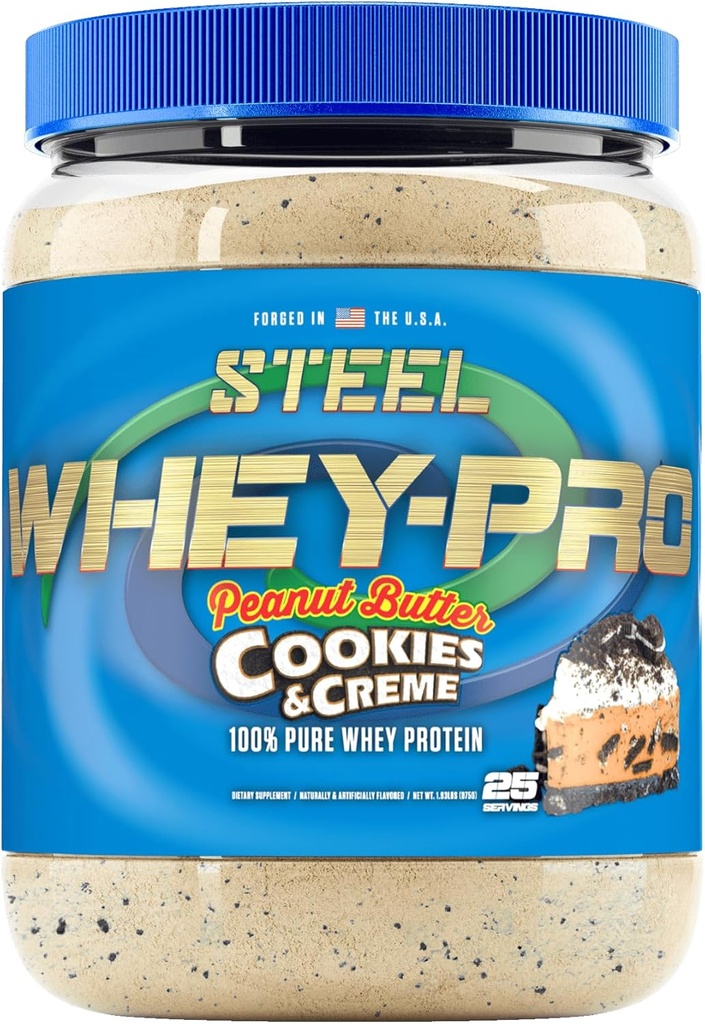 Steel Supplements Whey-Pro | Whey Protein Toz for Men and Women | Peanut Butter Cookies & Creme | 25 Servisler (1.82lbs) | BCAA Amino asitler | Essential Amino Asitler | Gluten Free | Low Carb
