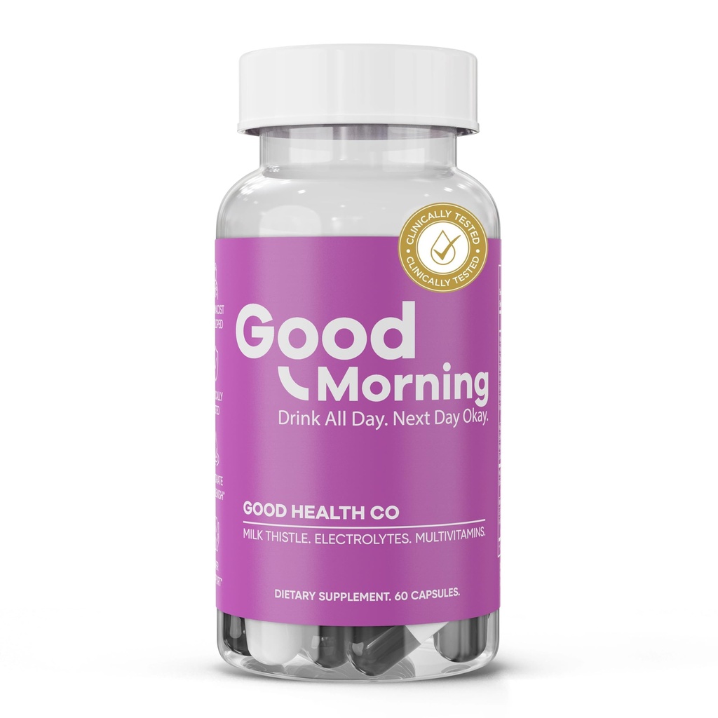 Good Morning Hangover Pills | 88.89 Klinik Denemede Hangover Önlemede Etkili | DHM ile Alkol Yardımından Sonra, Süt Butle ve Elektrolytes Size Parti Smart'a Yardım Etmek için. Cheers