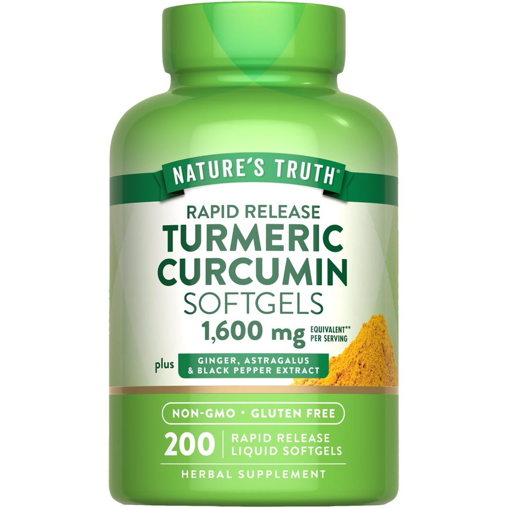 Doğanın Gerçek Turmeric Curcumin Kompleksi | Black Pepper Extract, Ginger & Astragalus | 200 Hızlı Yayın Softgels | Non-GMO ve Gluten Free
