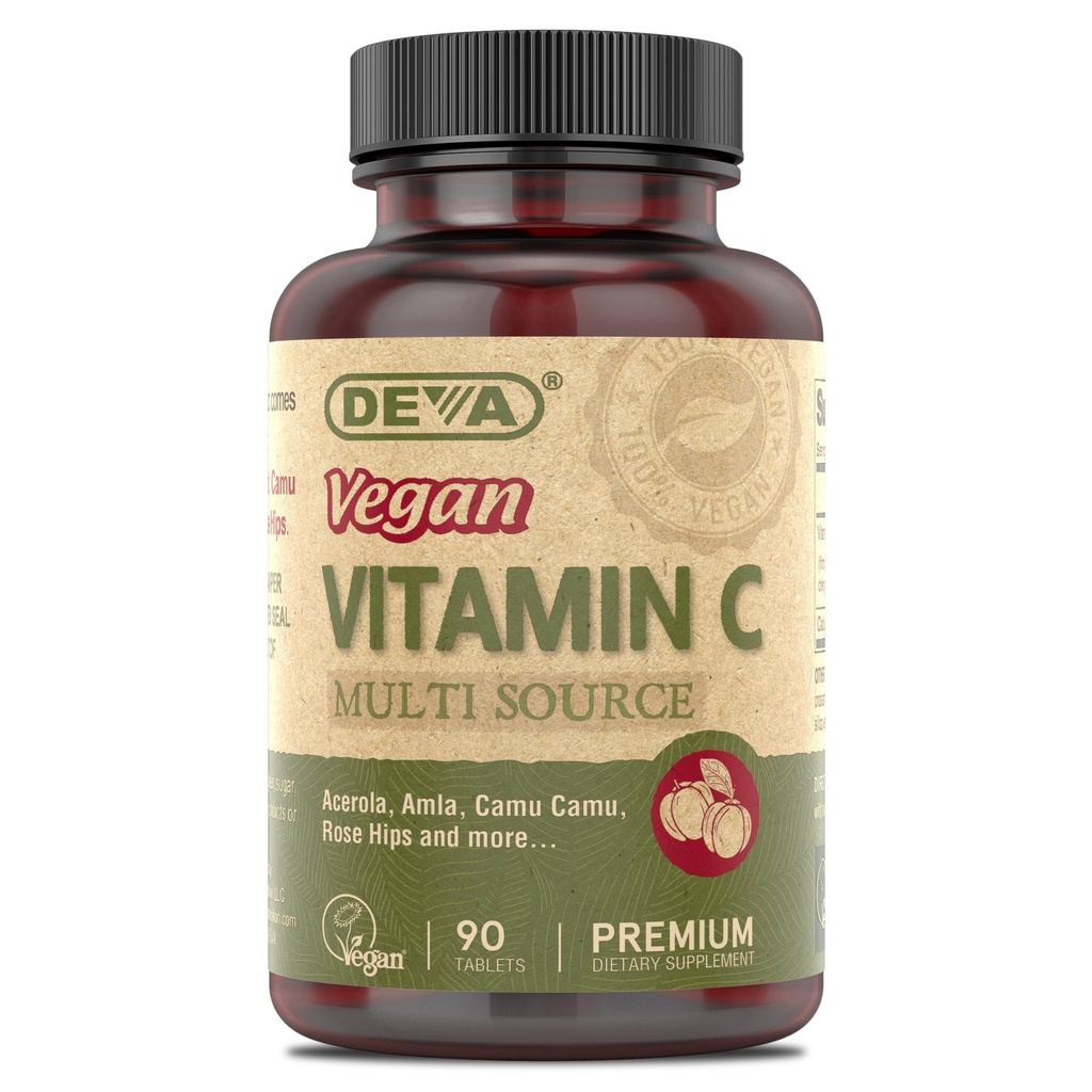 DEVA Vegan Vitaminleri - Vegan Yiyecek bazlı Premium Vitamin C - Multisource - Non-GMO - 90 Tablet