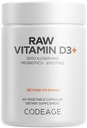 Kodaj Raw Vitamin D3+ Yüksek Potency 5000 I Supplement from Saccharomyces Cerevisiae - Raw, Probiyotiks, Digestive Enzymes, Fruits & Greens - 2Month Supply - 60 Capsules
