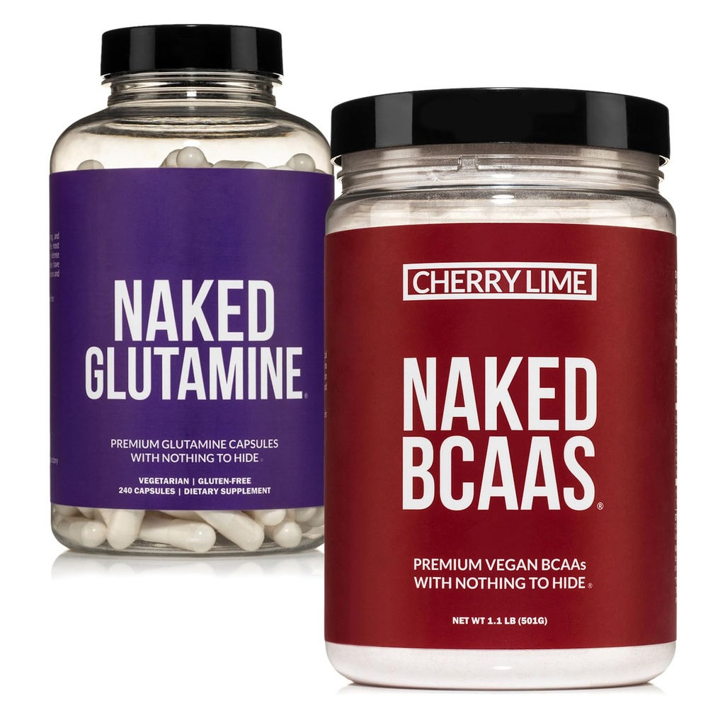 NAKED Cherry Lime BCAAs 34 Sevings + Pure L-Glutamine 240 Capsules Sche: Non-GMO, Gluten Free, Muscle Recovery, Hiçbir Şey Yapay Değil