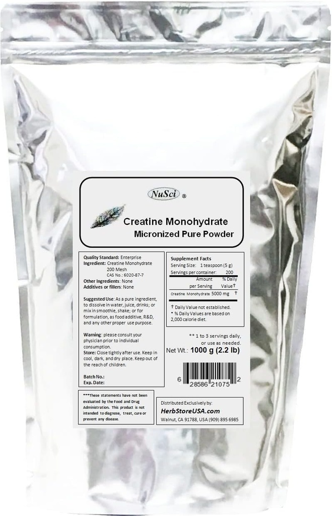 Pure Creatine Monohydrate Micronized Powder (1000 Grams (2.2 lb))