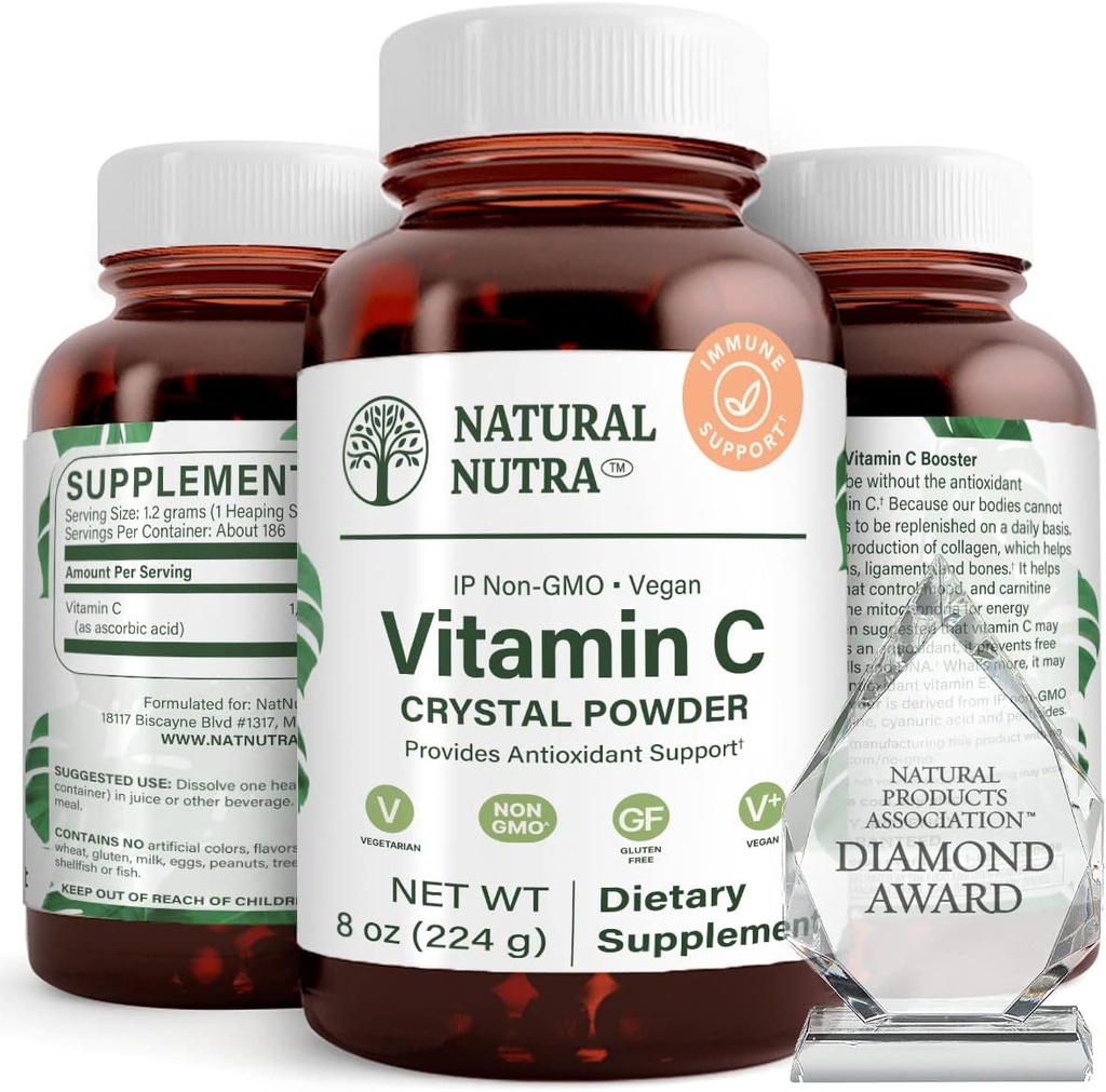 Doğal Nutra Saf Vitamin C Kristal Toz Ascorbici, Boost Immunity, Keepillary Strength Supplement, Arttırmaları, Non-GMO, Herbicide, Pesticide, Soy Free, 8 Oz Oz