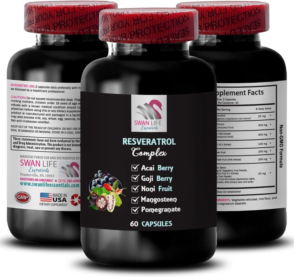 Destekleyici DNA - RESVERATROL COMLEX - Antioksi Shield, Daily Energy, Berry Faydaları, Doğal Boost, Raspberries Balance, Pomegranate Energy, Active Lifestyle, Flavorful Energy 1 Şişe 60 Caps