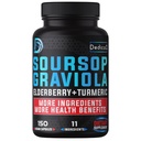 11in1 Graviola Soursop Capsules for 5 Ay Supply with Soursop Fruit, Elderberry, Turmeric, Ginger, Milk Thistle, Cranberry & More - Mood, Immune & Body Health - 150 Vegan Capsules