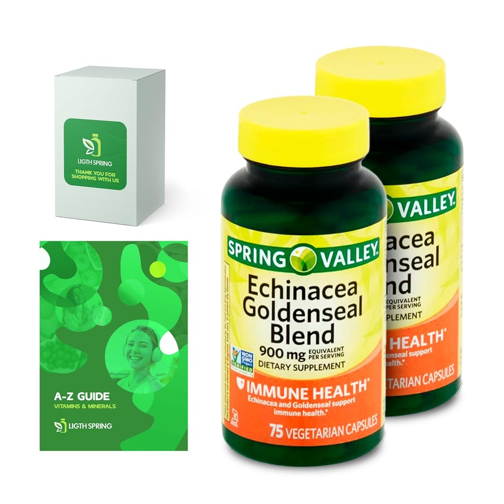 Echinacea Goldenseal Blend Dietary Supplement, 900 mg, 75 Ct Bundle with Exclusive Vitamins & Minerals A to Z - Better Ligth&Spring Guide@ (3 Items)