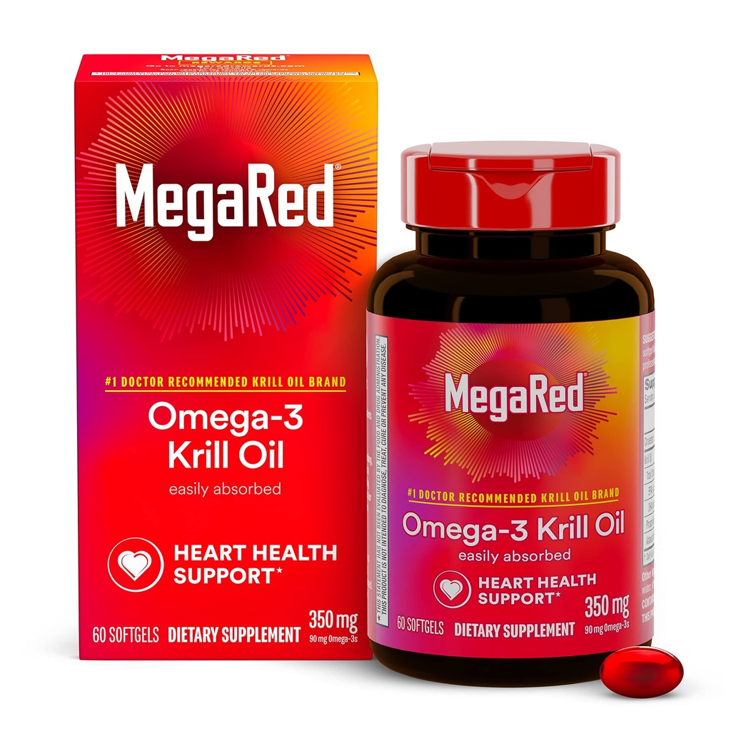 Omega-3 Krill Oil 350 mg Softgels, Mega Red (60 Kont In A Şişe), EPA & DHA Omega-3 Fatty Asits No Fishy Aftertaste Beyond Fish Oil, Contains Antioksi Astaxanthinhinhin
