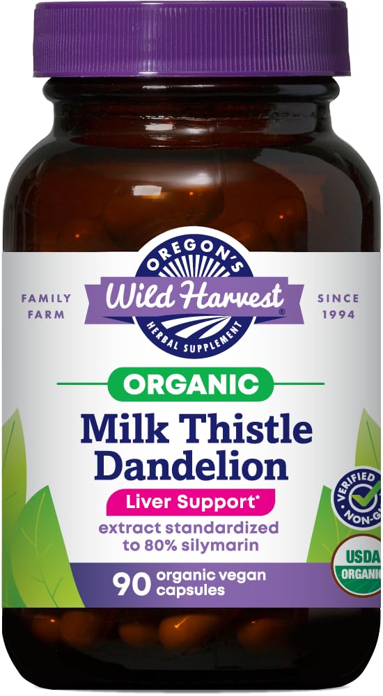 Oregon'un Wild Harvest sertifikalı Organik Süt Butle Dandelion Capsules Liver Support Extract Standardized to% 80 Silymarin, 90 Count Count