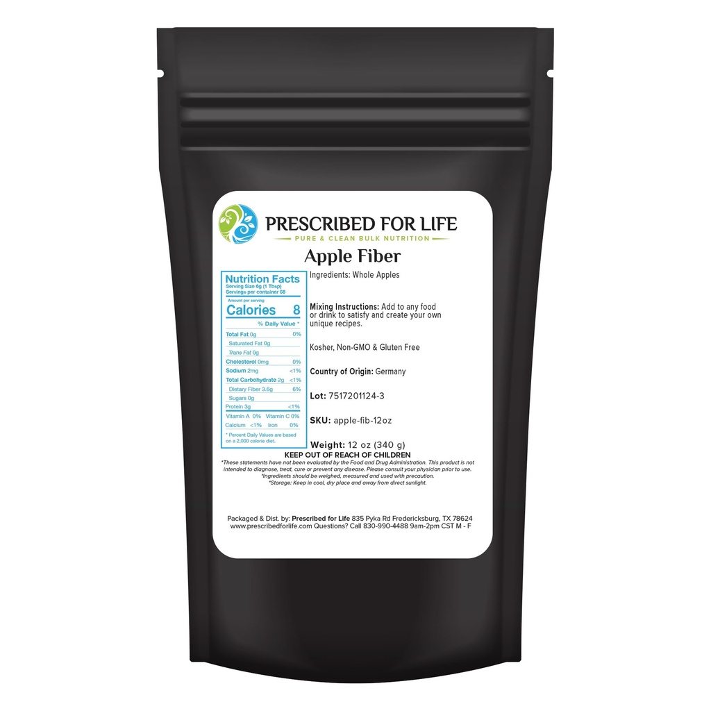 Prescribed For Life Apple Fiber Powder, Natural Apple Fiber Supplement, Vegan, Non GMO, Gluten Free (340g)