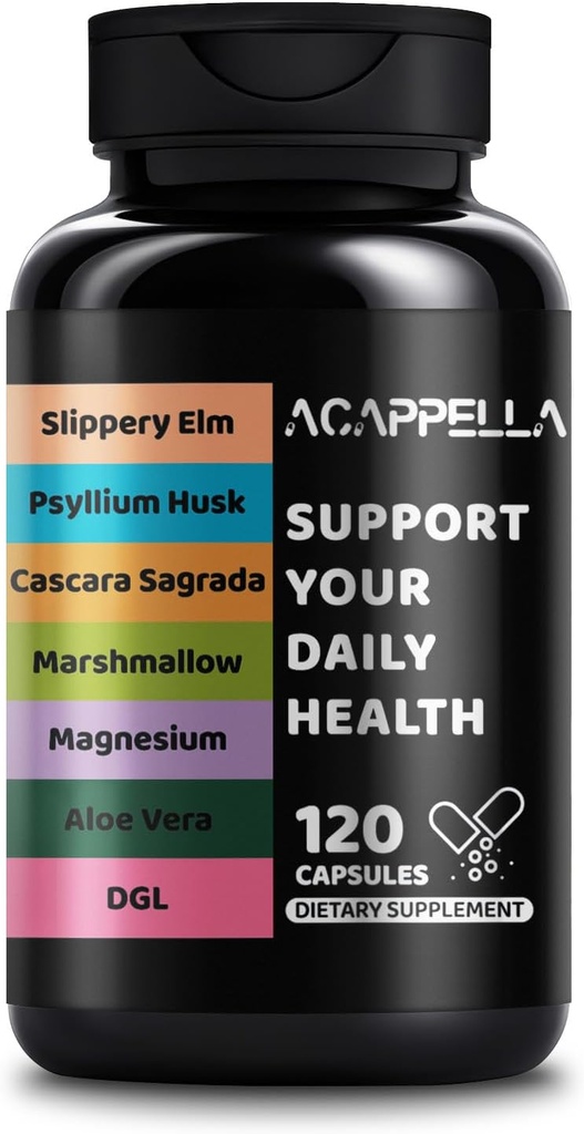 ACAPPELLA Terpery Elm, Psyllium Husk, Cascara Sagrada, Marshmallow, Magnezyum, Aloe Vera, DGL Capsule - Probiyotik Comb Digestive Gut Health Supplement (1)