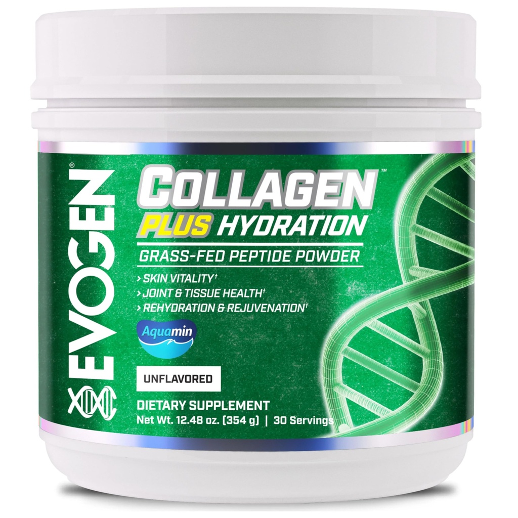 Evogen Collagen Plus Hydration - Grass-Fed Collagen for Women & Men | Collagen, Toz | Collagen Toz Destekleme Skin Vitality, Hydration, Ortak & Tound Health | Unflavored | 30 Hizmet