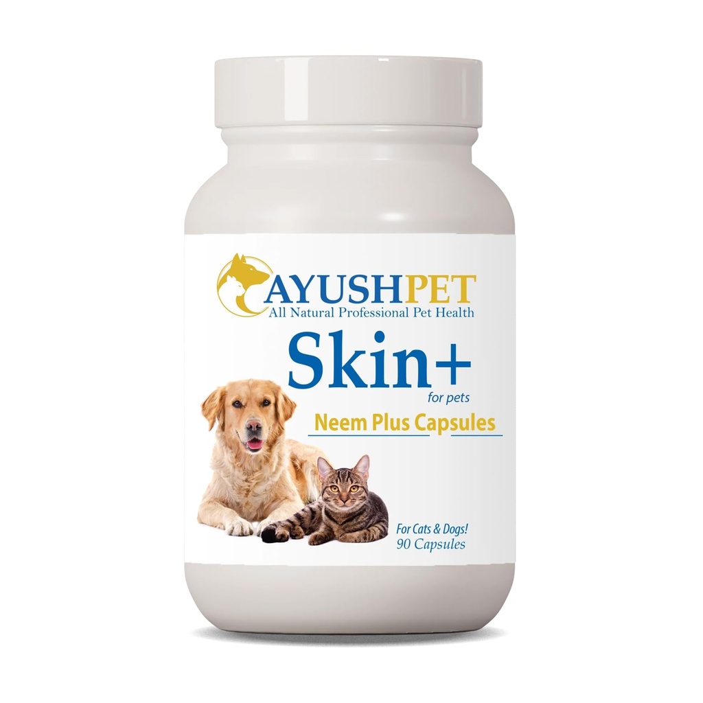 Ayush Pet Neem Plus - Köpekler için Neem Supplement, Itchy Skin ile Evcil hayvanlar için Cilt ve Ön Destek, Triphala ve Neem ile Herbal Capsules ve Immune Health - 90 Capsules
