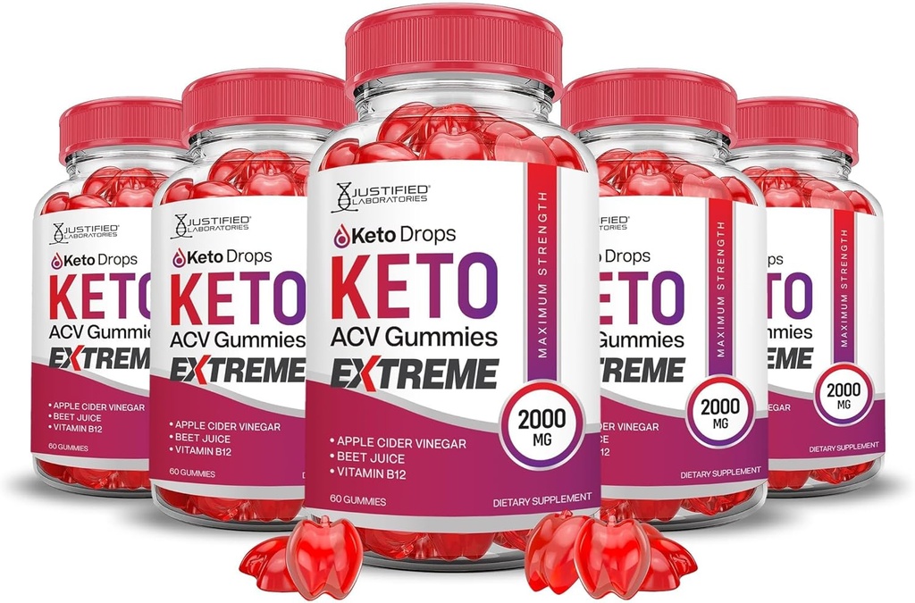 Justified Laboratories (5 Pack Keto Drops Keto ACV Gummies Extreme 2000MG Chem Drops Keto Gummies Advanced Formula Apple Cider Vinegar with Pomegranate Beet Juice B12 Vegan Non GMO 300 Gummys