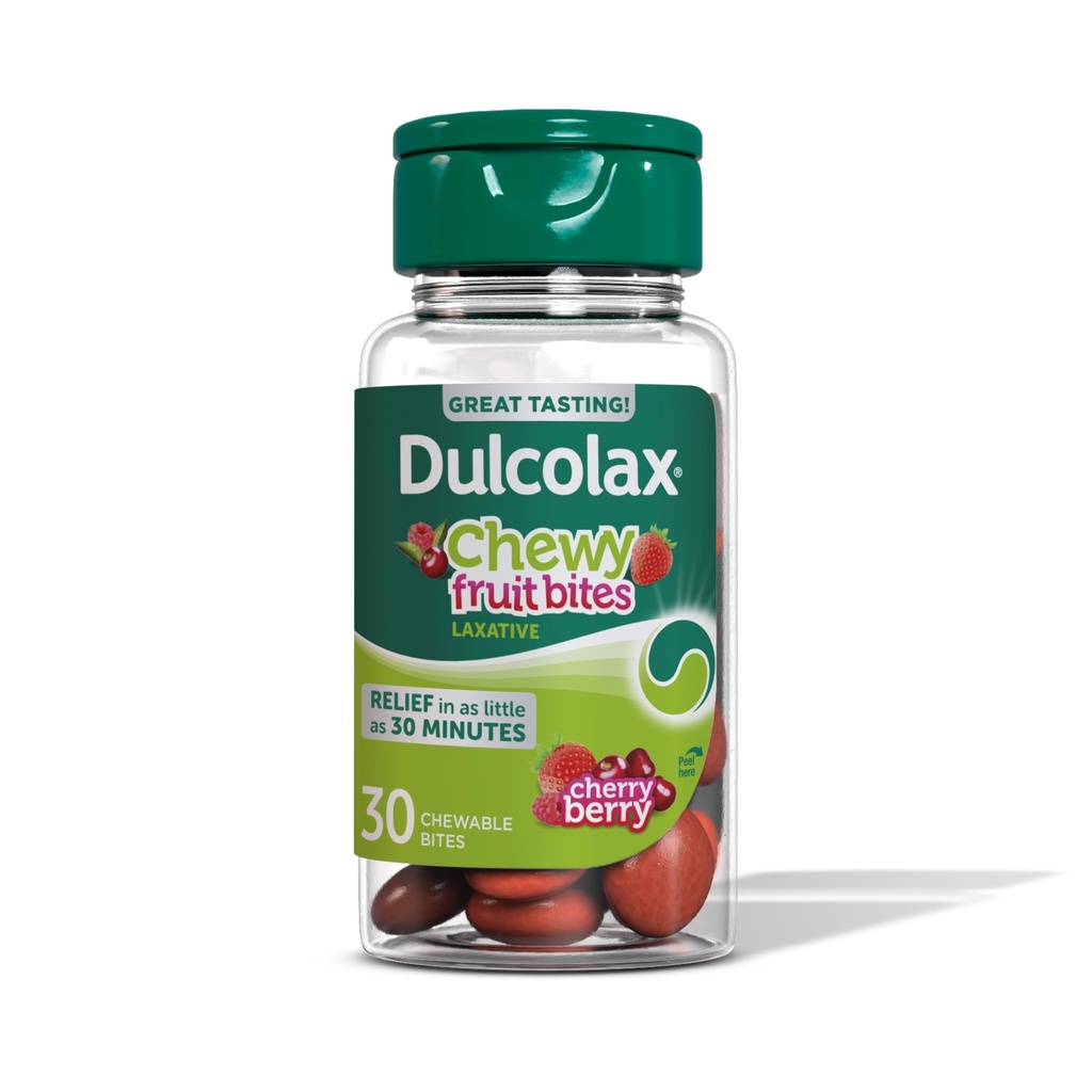 Dulcolax Saline Laxative Chewy Meyve Bites, Fast-Acting Laxative & Gentle Constipation Relief, Cherry Berry Flavor, Magnezyum Hydroxide 600 mg, 30 Count
