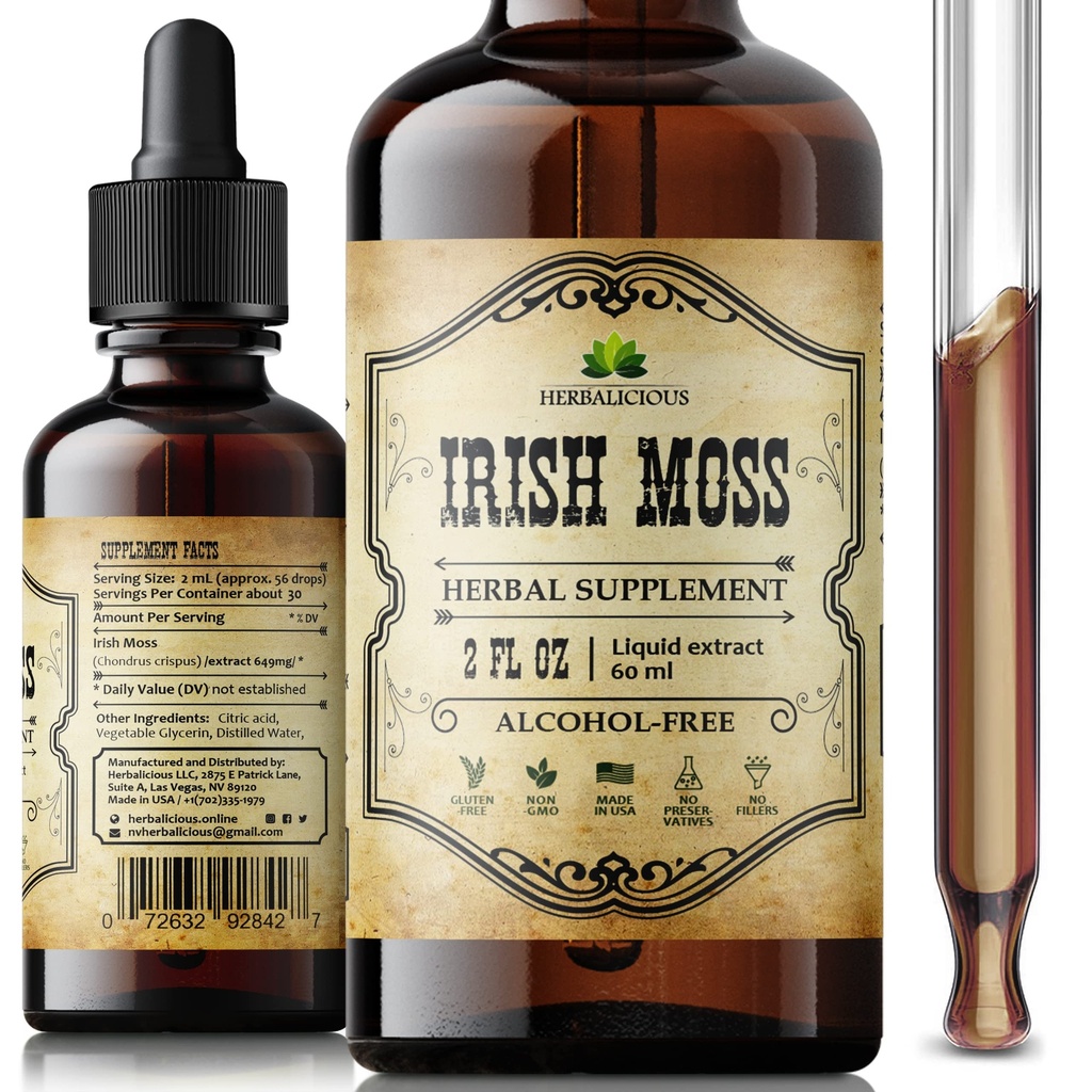İrlandalı Sea Moss Raw Organic Drops – Doğal İrlandalı Deniz Moss seninroid Desteği, Digestion & Energy – Sıvı Diyet Supplement – Vegan, Non-GMO – 2oz Şişe