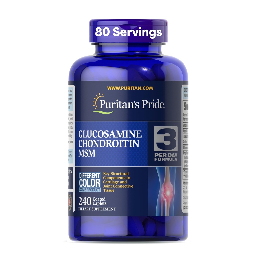 Puritan's Pride Glucosamine Chondroitin MSM Diyetsel Supplement for Joint Health, 240 Kaplamalı Tabletler (Pazarlama değişebilir)