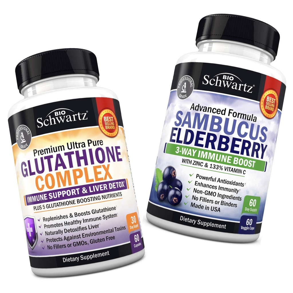 Glutathione ile Süt Butle Ekstraksiyon, C & Quercetin + Sambucus Elderberry Capsules ile çinko & Vitamin C - Doğal Antioksit Formülleri - Liver & Immune Supports Liver & Immune Support