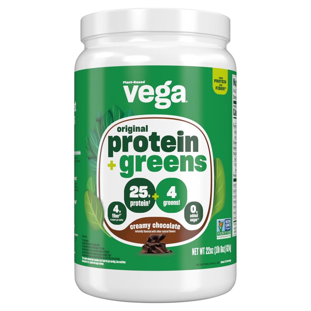 Vega Protein ve Yeşiller Protein Tozu, Çikolata - 20g Plant bazlı Protein Plus Veggies, Vegan, GMO, Kadın ve Erkekler için Pea Protein, 1.3 lbs