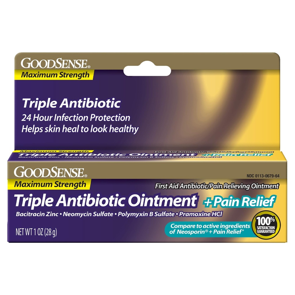 GoodSense maximum Strength Triple Antibiyotik Ointment artı Pain Relief - Soothes Painful Cuts, Yararlar ve Burns, Enfeksiyonları Önleme, İlk Yardım Antibiyotik, Dış Analgesic, 1 ozment