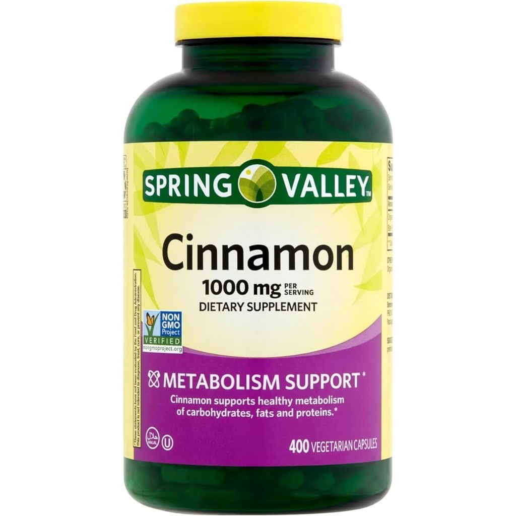 Spring Valley Cinnamon Diyeter Supplement, 1000 mg, 400 Vegetarian Capsules - Metabolism Desteği. Style içerir.